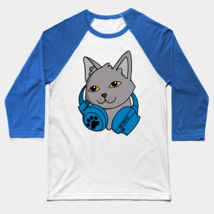 British Shorthair Cat's Blue Headphones Baseball T-Shirt